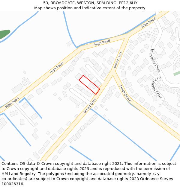 53, BROADGATE, WESTON, SPALDING, PE12 6HY: Location map and indicative extent of plot