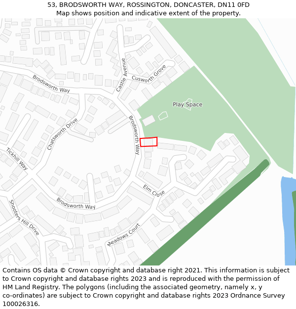 53, BRODSWORTH WAY, ROSSINGTON, DONCASTER, DN11 0FD: Location map and indicative extent of plot