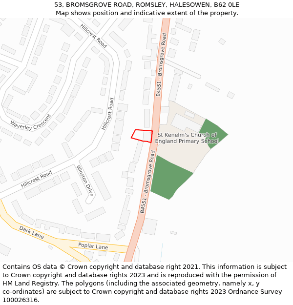 53, BROMSGROVE ROAD, ROMSLEY, HALESOWEN, B62 0LE: Location map and indicative extent of plot