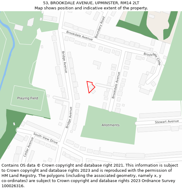 53, BROOKDALE AVENUE, UPMINSTER, RM14 2LT: Location map and indicative extent of plot