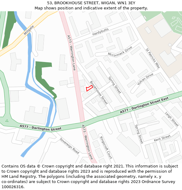 53, BROOKHOUSE STREET, WIGAN, WN1 3EY: Location map and indicative extent of plot