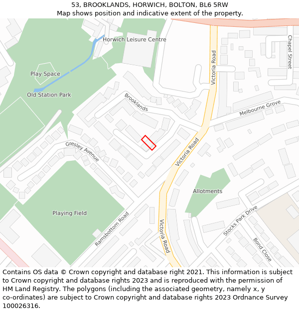 53, BROOKLANDS, HORWICH, BOLTON, BL6 5RW: Location map and indicative extent of plot