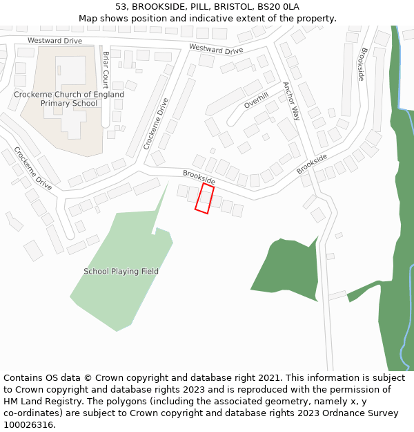 53, BROOKSIDE, PILL, BRISTOL, BS20 0LA: Location map and indicative extent of plot