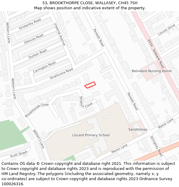 53, BROOKTHORPE CLOSE, WALLASEY, CH45 7SH: Location map and indicative extent of plot