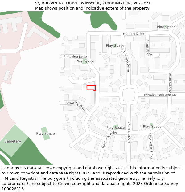 53, BROWNING DRIVE, WINWICK, WARRINGTON, WA2 8XL: Location map and indicative extent of plot