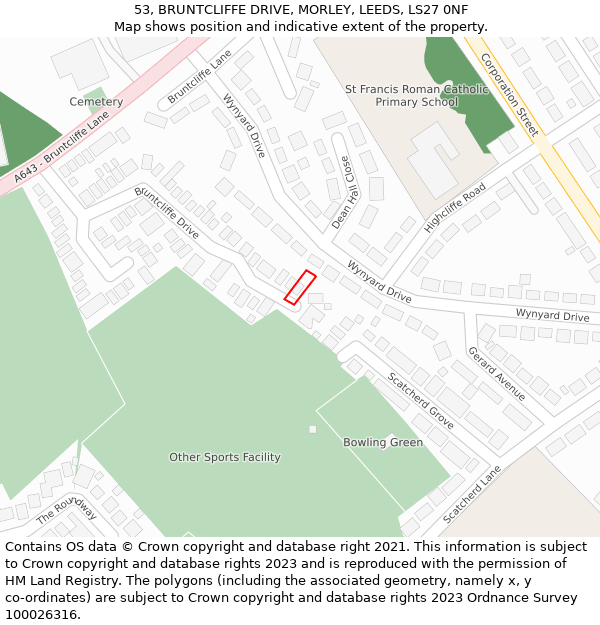 53, BRUNTCLIFFE DRIVE, MORLEY, LEEDS, LS27 0NF: Location map and indicative extent of plot