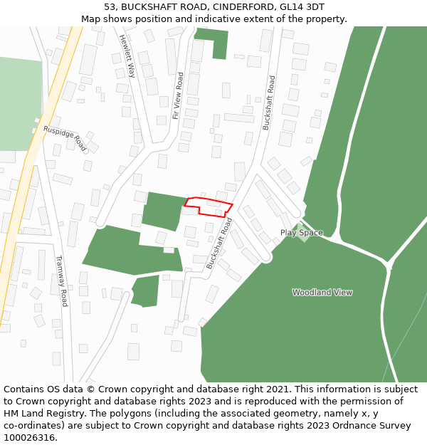 53, BUCKSHAFT ROAD, CINDERFORD, GL14 3DT: Location map and indicative extent of plot