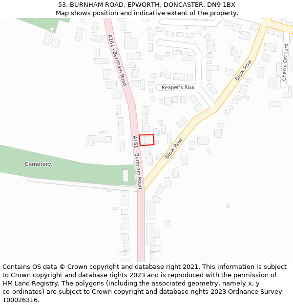 53, BURNHAM ROAD, EPWORTH, DONCASTER, DN9 1BX: Location map and indicative extent of plot