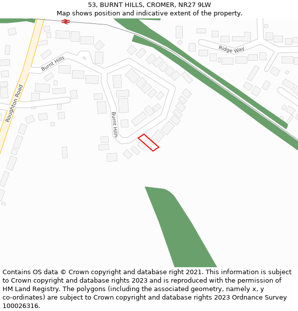 53, BURNT HILLS, CROMER, NR27 9LW: Location map and indicative extent of plot