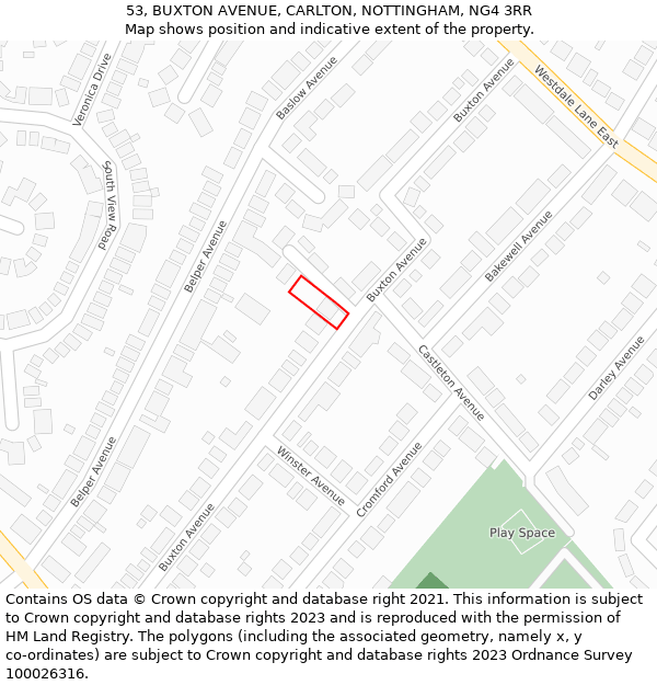 53, BUXTON AVENUE, CARLTON, NOTTINGHAM, NG4 3RR: Location map and indicative extent of plot