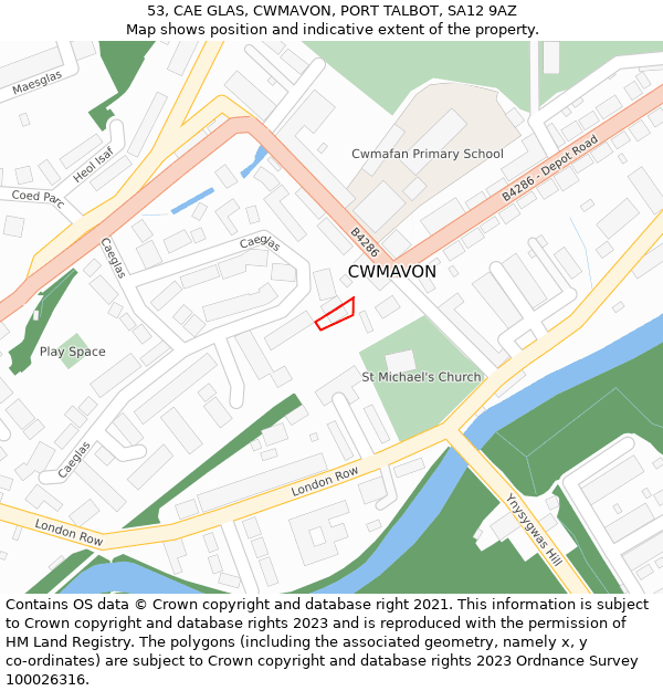 53, CAE GLAS, CWMAVON, PORT TALBOT, SA12 9AZ: Location map and indicative extent of plot