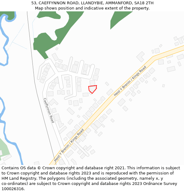 53, CAEFFYNNON ROAD, LLANDYBIE, AMMANFORD, SA18 2TH: Location map and indicative extent of plot