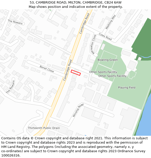 53, CAMBRIDGE ROAD, MILTON, CAMBRIDGE, CB24 6AW: Location map and indicative extent of plot