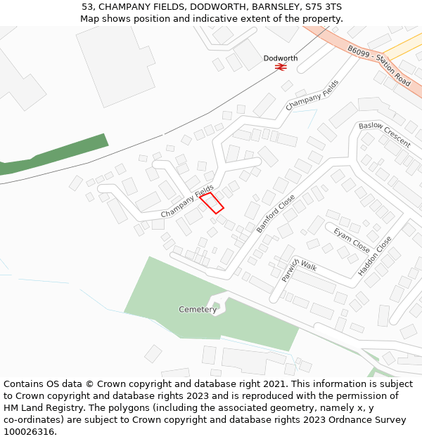 53, CHAMPANY FIELDS, DODWORTH, BARNSLEY, S75 3TS: Location map and indicative extent of plot