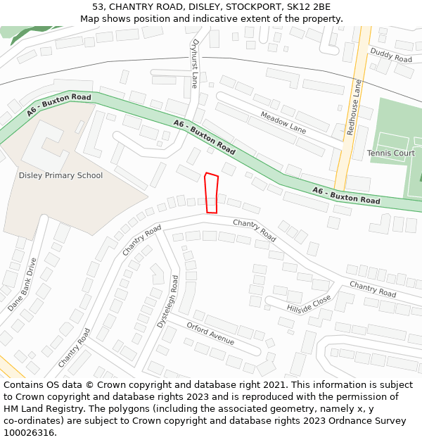 53, CHANTRY ROAD, DISLEY, STOCKPORT, SK12 2BE: Location map and indicative extent of plot