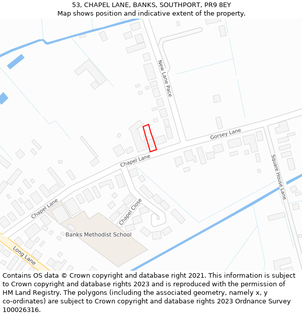 53, CHAPEL LANE, BANKS, SOUTHPORT, PR9 8EY: Location map and indicative extent of plot