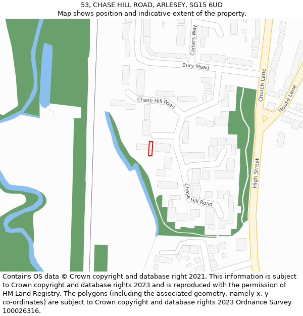 53, CHASE HILL ROAD, ARLESEY, SG15 6UD: Location map and indicative extent of plot