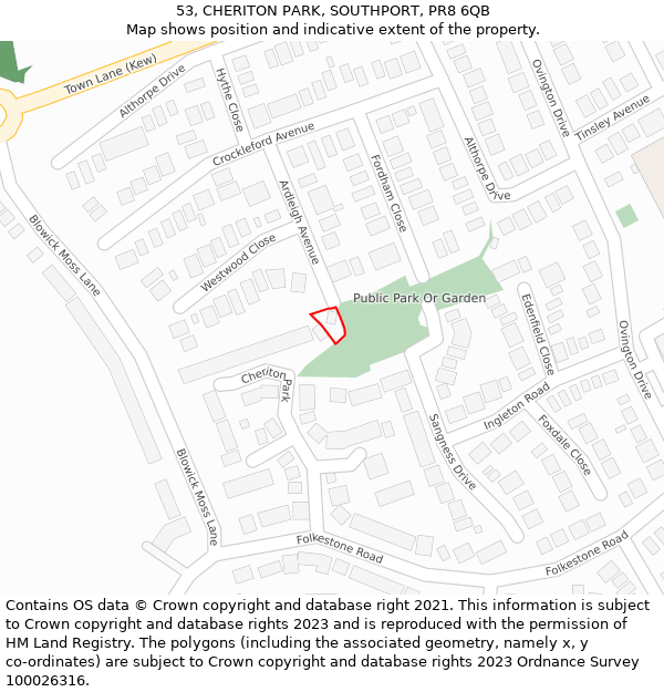 53, CHERITON PARK, SOUTHPORT, PR8 6QB: Location map and indicative extent of plot