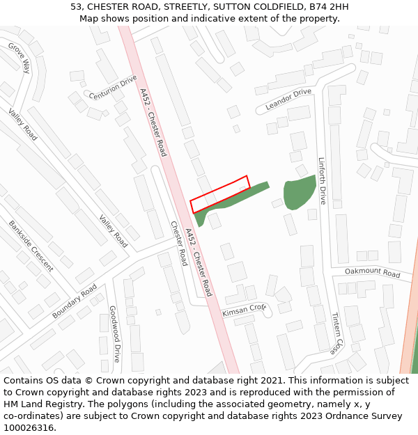 53, CHESTER ROAD, STREETLY, SUTTON COLDFIELD, B74 2HH: Location map and indicative extent of plot