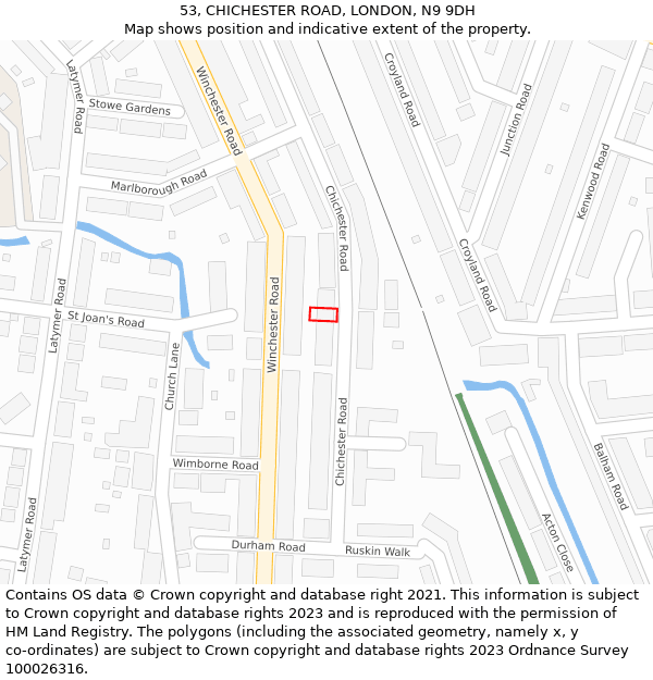 53, CHICHESTER ROAD, LONDON, N9 9DH: Location map and indicative extent of plot