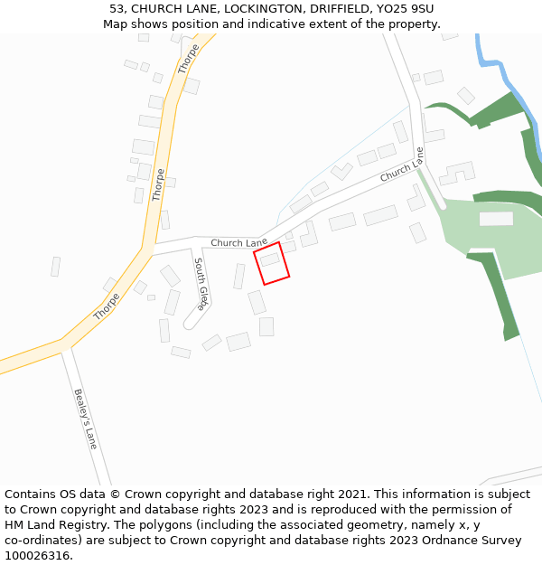 53, CHURCH LANE, LOCKINGTON, DRIFFIELD, YO25 9SU: Location map and indicative extent of plot