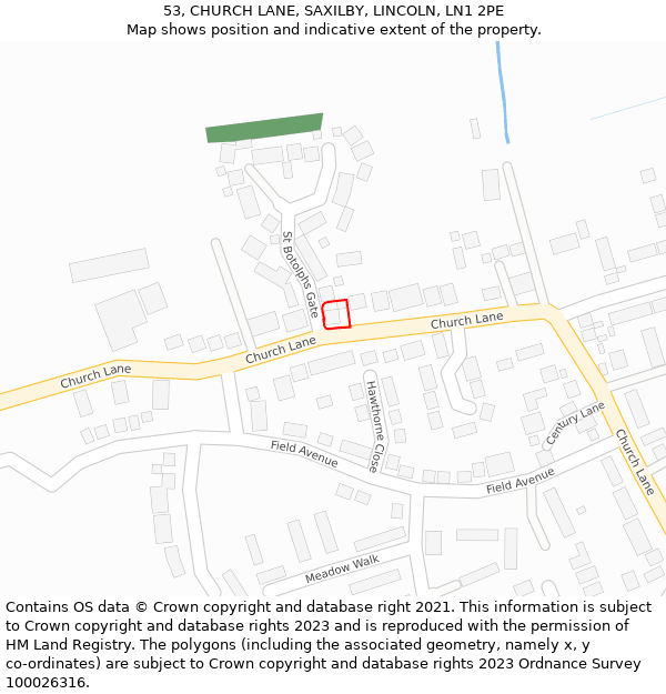 53, CHURCH LANE, SAXILBY, LINCOLN, LN1 2PE: Location map and indicative extent of plot