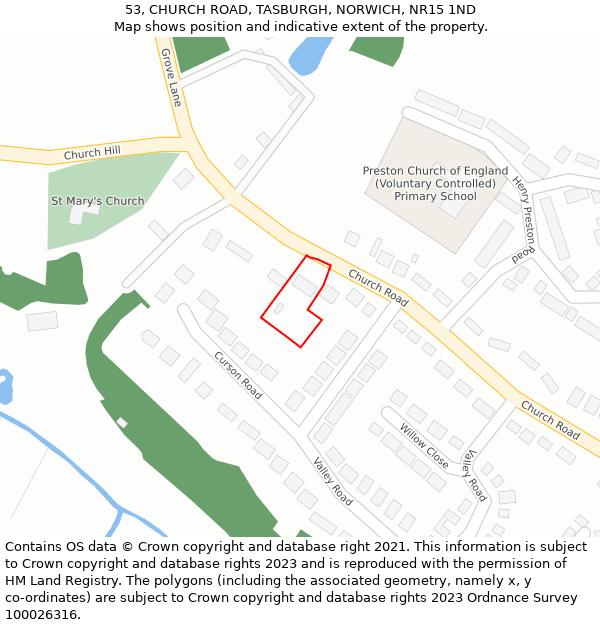 53, CHURCH ROAD, TASBURGH, NORWICH, NR15 1ND: Location map and indicative extent of plot