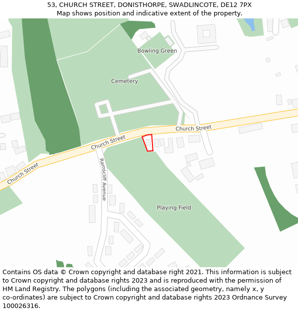 53, CHURCH STREET, DONISTHORPE, SWADLINCOTE, DE12 7PX: Location map and indicative extent of plot