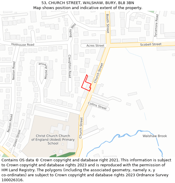 53, CHURCH STREET, WALSHAW, BURY, BL8 3BN: Location map and indicative extent of plot