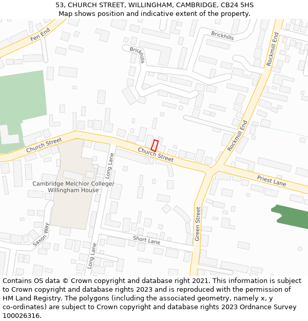 53, CHURCH STREET, WILLINGHAM, CAMBRIDGE, CB24 5HS: Location map and indicative extent of plot