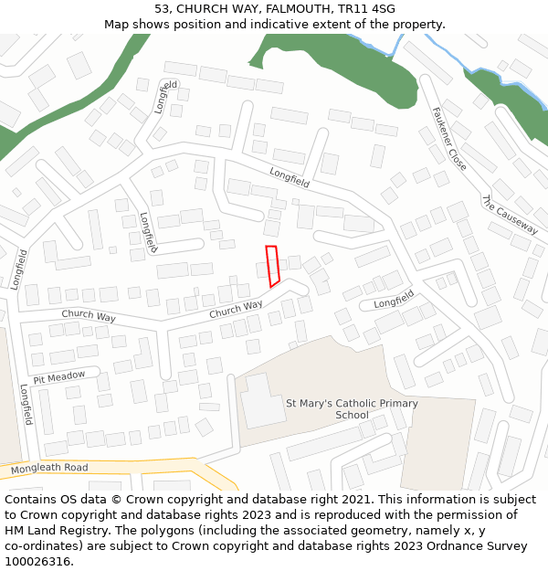 53, CHURCH WAY, FALMOUTH, TR11 4SG: Location map and indicative extent of plot