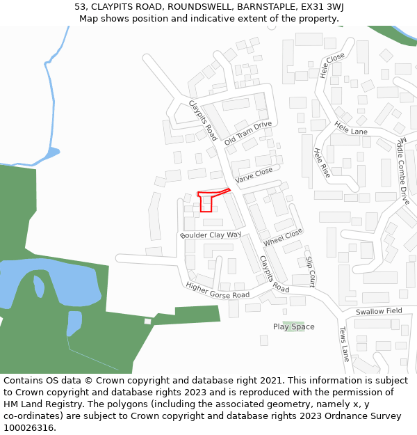 53, CLAYPITS ROAD, ROUNDSWELL, BARNSTAPLE, EX31 3WJ: Location map and indicative extent of plot