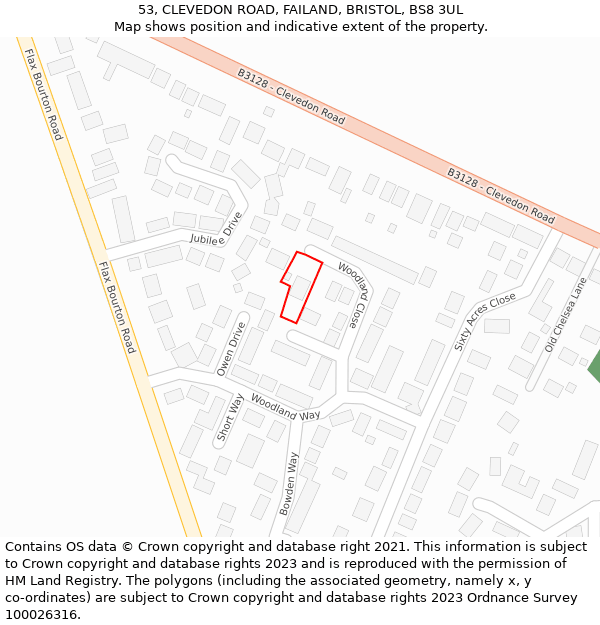 53, CLEVEDON ROAD, FAILAND, BRISTOL, BS8 3UL: Location map and indicative extent of plot