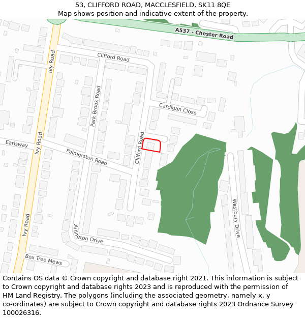 53, CLIFFORD ROAD, MACCLESFIELD, SK11 8QE: Location map and indicative extent of plot