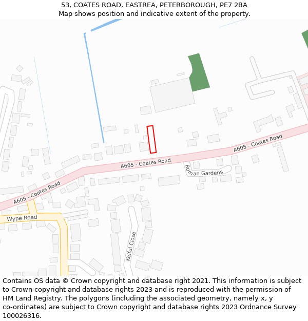 53, COATES ROAD, EASTREA, PETERBOROUGH, PE7 2BA: Location map and indicative extent of plot