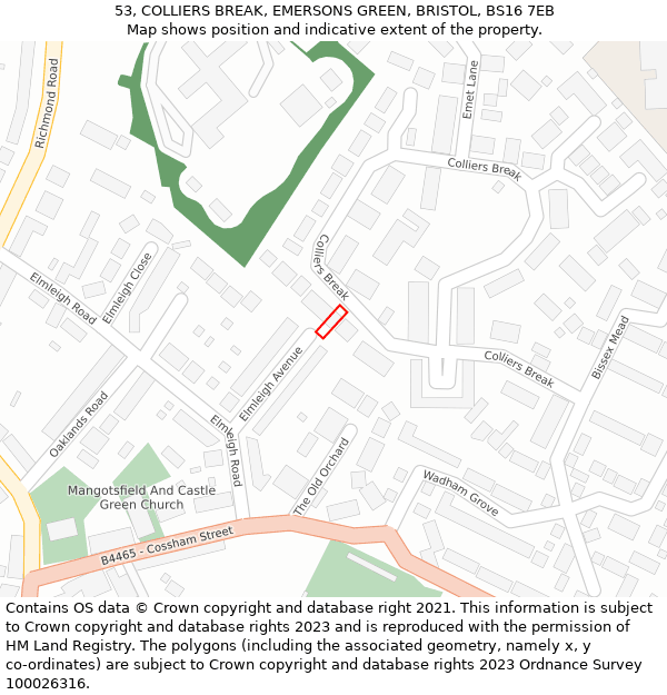 53, COLLIERS BREAK, EMERSONS GREEN, BRISTOL, BS16 7EB: Location map and indicative extent of plot