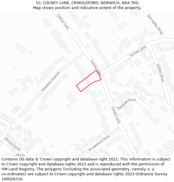 53, COLNEY LANE, CRINGLEFORD, NORWICH, NR4 7RG: Location map and indicative extent of plot