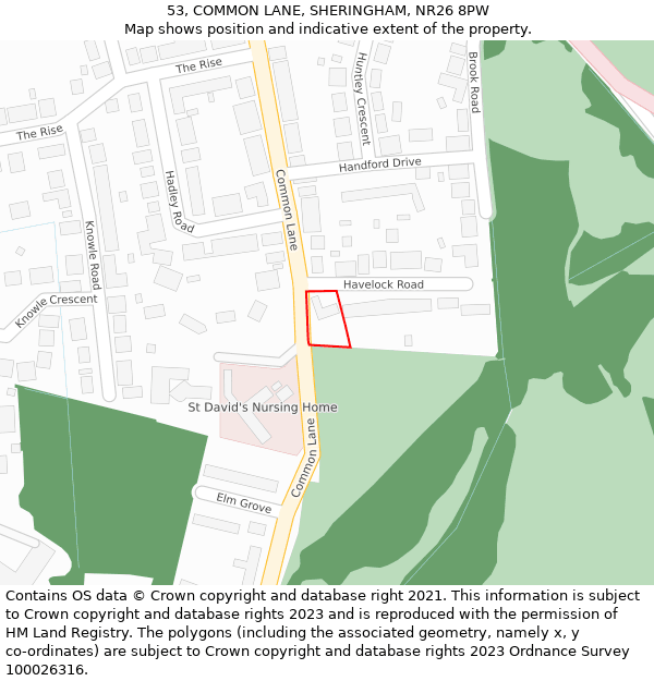 53, COMMON LANE, SHERINGHAM, NR26 8PW: Location map and indicative extent of plot