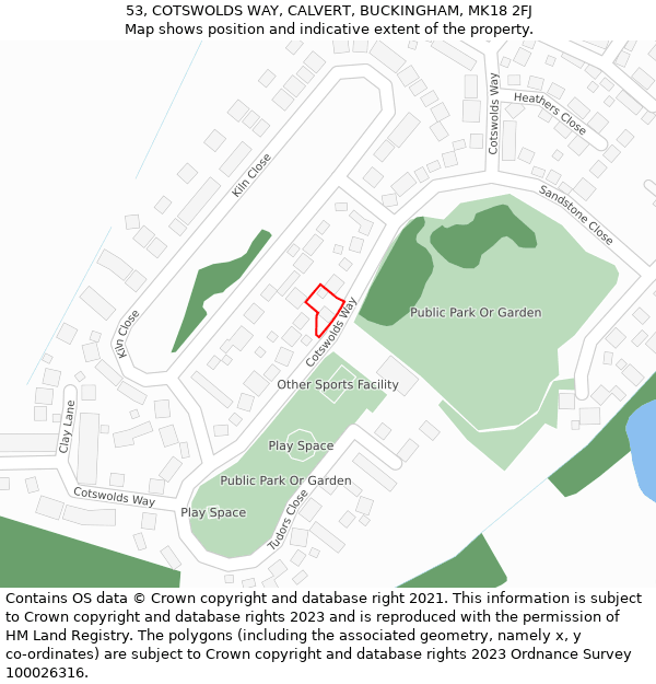 53, COTSWOLDS WAY, CALVERT, BUCKINGHAM, MK18 2FJ: Location map and indicative extent of plot