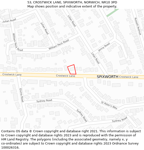 53, CROSTWICK LANE, SPIXWORTH, NORWICH, NR10 3PD: Location map and indicative extent of plot