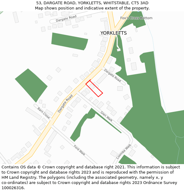 53, DARGATE ROAD, YORKLETTS, WHITSTABLE, CT5 3AD: Location map and indicative extent of plot