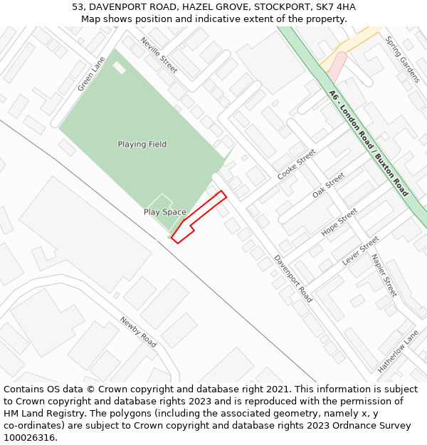 53, DAVENPORT ROAD, HAZEL GROVE, STOCKPORT, SK7 4HA: Location map and indicative extent of plot