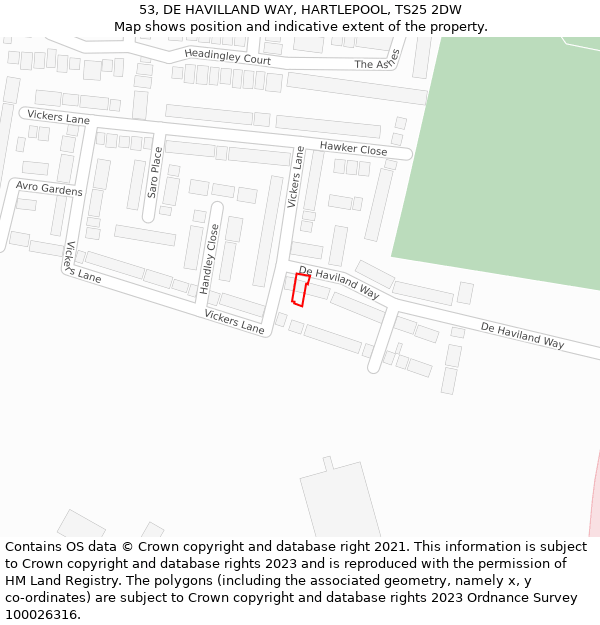 53, DE HAVILLAND WAY, HARTLEPOOL, TS25 2DW: Location map and indicative extent of plot