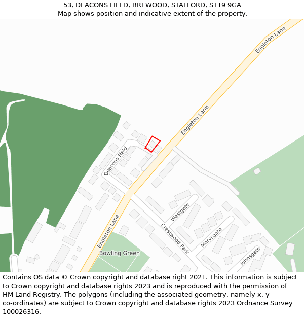 53, DEACONS FIELD, BREWOOD, STAFFORD, ST19 9GA: Location map and indicative extent of plot