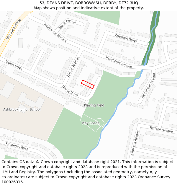 53, DEANS DRIVE, BORROWASH, DERBY, DE72 3HQ: Location map and indicative extent of plot