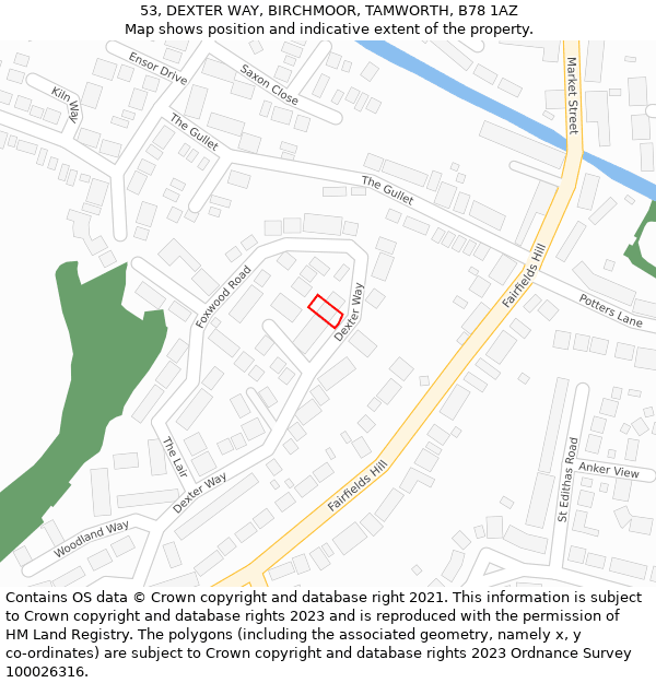 53, DEXTER WAY, BIRCHMOOR, TAMWORTH, B78 1AZ: Location map and indicative extent of plot