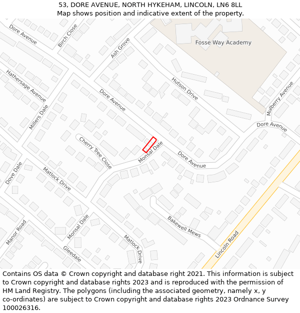 53, DORE AVENUE, NORTH HYKEHAM, LINCOLN, LN6 8LL: Location map and indicative extent of plot