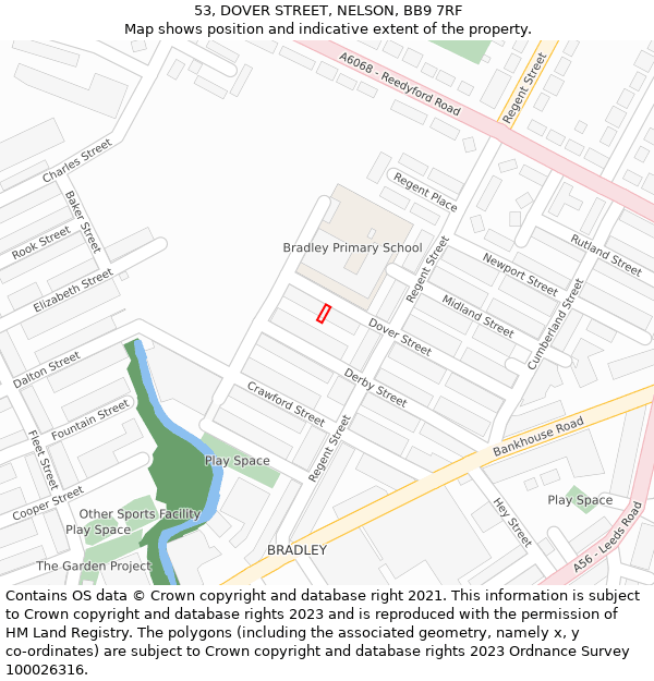 53, DOVER STREET, NELSON, BB9 7RF: Location map and indicative extent of plot