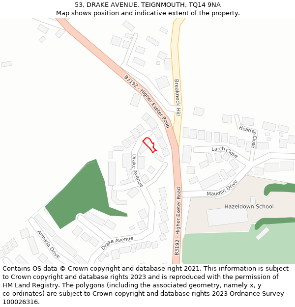 53, DRAKE AVENUE, TEIGNMOUTH, TQ14 9NA: Location map and indicative extent of plot