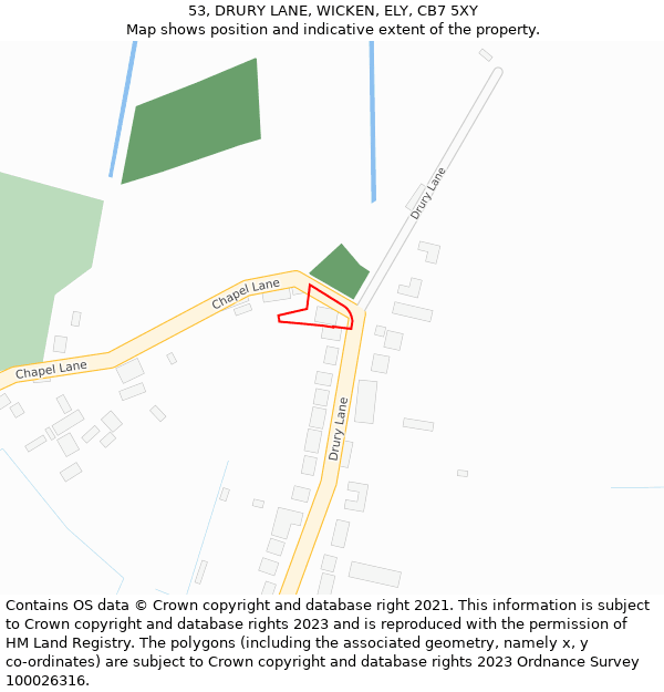 53, DRURY LANE, WICKEN, ELY, CB7 5XY: Location map and indicative extent of plot